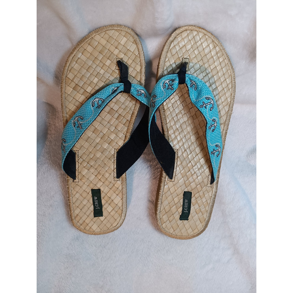 J.CREW Women’s Woven Rattan Anchor Ribbon Flip Flop Sandals US 8M EUC Summer